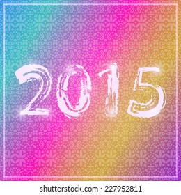 White Shiny Neon 2015 Letters Sign on Colorful Stripe New Year Background