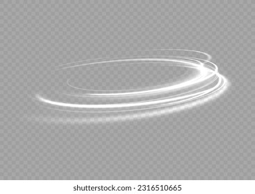 Chispas blancas brillantes de ola espiral. Giros de línea de velocidad brillante curvados. Sendero ondulado brillante. Giro mágico de oro con puntos destacados. Efecto de batido brillante. png vectorial