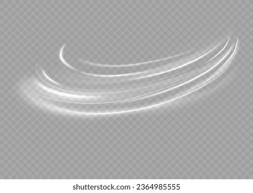 White shiny sparks of spiral wave. Curved bright speed line swirls. Shiny wavy path. Magic golden swirl with highlights. Glowing swirl bokeh effect.