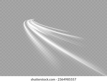 White shiny sparks of spiral wave. Curved bright speed line swirls. Shiny wavy path. Magic golden swirl with highlights. Glowing swirl bokeh effect.