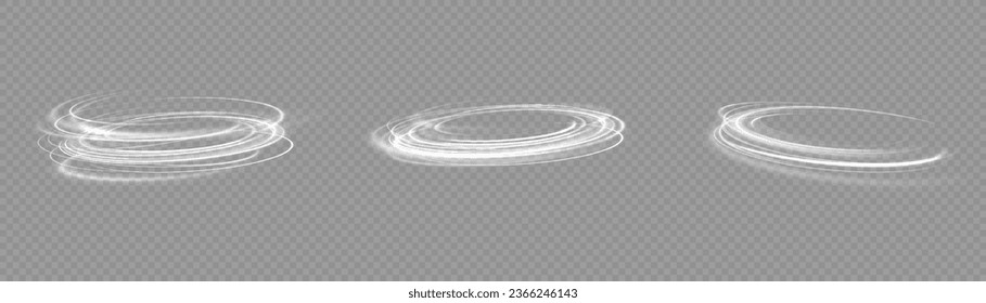 White shiny sparks of spiral wave. Curved bright speed line swirls. Shiny wavy path. Magic golden swirl with highlights. Glowing swirl bokeh effect.