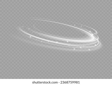 White shiny sparks of spiral wave. Curved bright speed line swirls. Shiny wavy path. Magic golden swirl with highlights. Glowing swirl bokeh effect.
