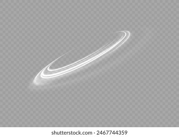White shiny sparks of spiral wave. Curved bright speed line swirls. Shiny wavy path. Magic golden swirl with highlights. Glowing swirl bokeh effect