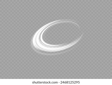 White shiny sparks of spiral wave. Curved bright speed line swirls. Shiny wavy path. Magic golden swirl with highlights. Glowing swirl bokeh effect