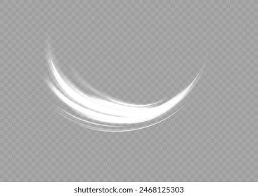White shiny sparks of spiral wave. Curved bright speed line swirls. Shiny wavy path. Magic golden swirl with highlights. Glowing swirl bokeh effect