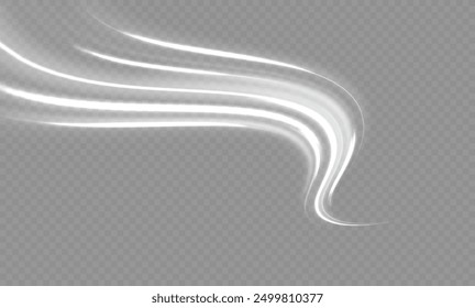 White shiny sparks of spiral wave. Curved bright speed line swirls. Shiny wavy path. Magic golden swirl with highlights. Glowing swirl bokeh effect. vortex, light, effect, white, lines, abstract