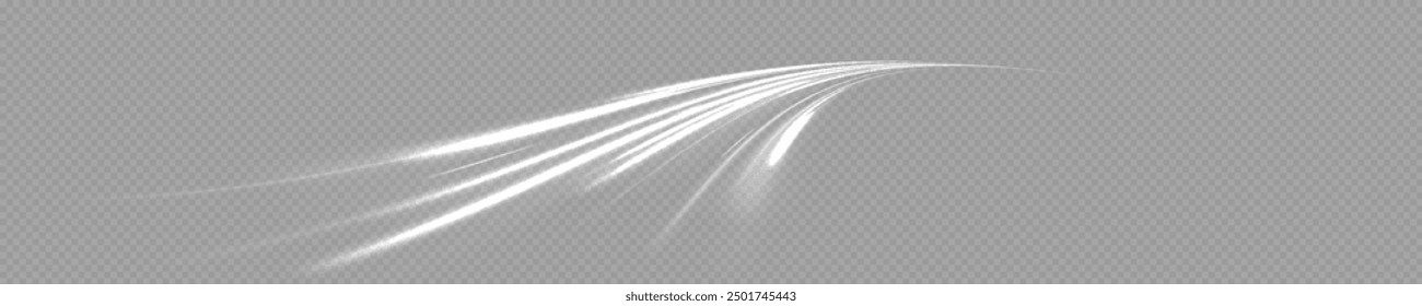 White shiny sparks of spiral wave. Curved bright speed line swirls. Shiny wavy path. Magic golden swirl with highlights. Glowing swirl bokeh effect. vortex, light, effect, white, lines, abstract