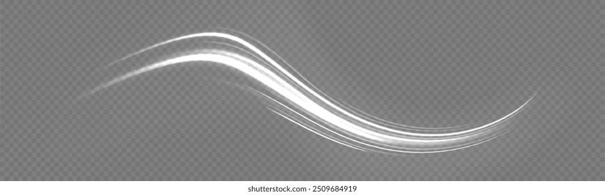 White shiny sparks of spiral wave. Imitation of the exit of cold air from the air conditioner. Vector illustration stream of fresh wind png.