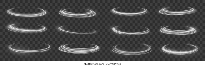 White shiny sparks of spiral wave. Imitation of the exit of cold air from the air conditioner. Vector illustration stream of fresh wind png.