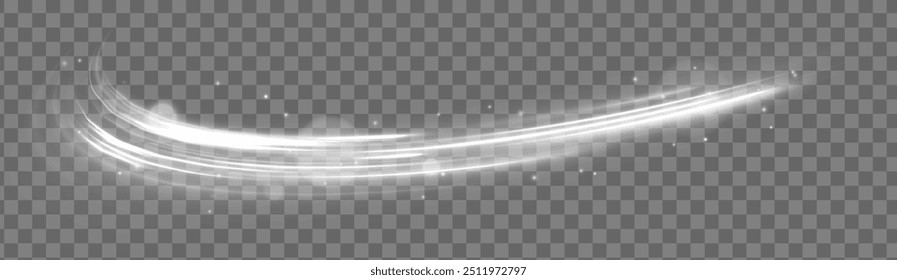 White shiny sparks of spiral wave. Imitation of the exit of cold air from the air conditioner. Vector illustration stream of fresh wind png.