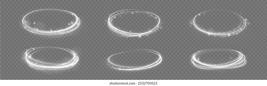 White shiny sparks of spiral wave. Imitation of the exit of cold air from the air conditioner. Light white Twirl. Curve light effect of white line.