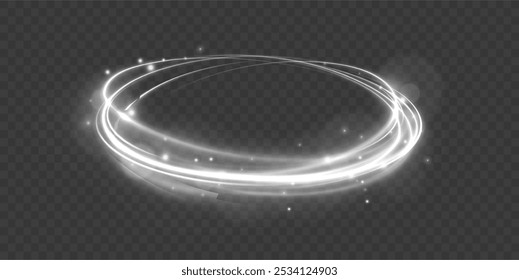 White shiny sparks of spiral wave. Imitation of the exit of cold air from the air conditioner. Light white Twirl. Curve light effect of white line.