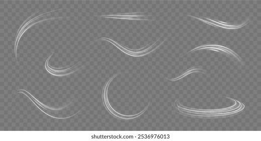 White shiny sparks of spiral wave. Imitation of the exit of cold air from the air conditioner. Vector illustration stream of fresh wind.