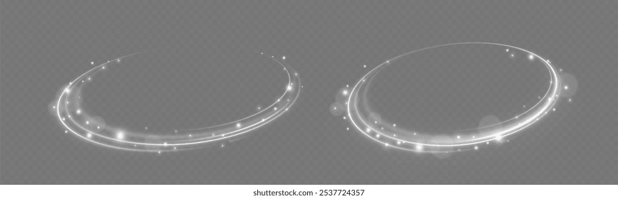 White shiny sparks of spiral wave. Imitation of the exit of cold air from the air conditioner. Light white Twirl. Curve light effect of white line.