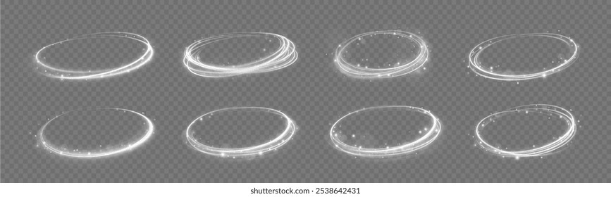 White shiny sparks of spiral wave. Imitation of the exit of cold air from the air conditioner. Light white Twirl. Curve light effect of white line.