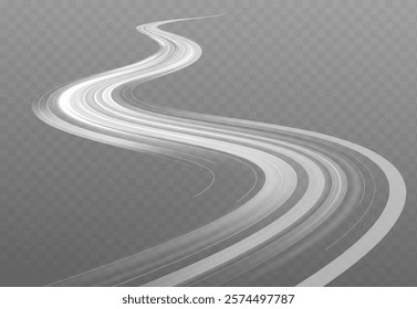 White shiny sparks of spiral wave. Imitation of the exit of cold air from the air conditioner. Vector illustration stream of fresh wind png.	