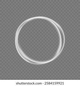 White shiny sparks of spiral wave. Png shine round frame with light circles light effect. Semicircular wave, light trail curve swirl, incandescent optical fiber vector, png, effect, wave,neon,line.