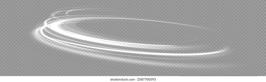 White shiny sparks of spiral wave. Curved bright speed line swirls. Shiny wavy path. Magic golden swirl with highlights. Glowing swirl bokeh effect.