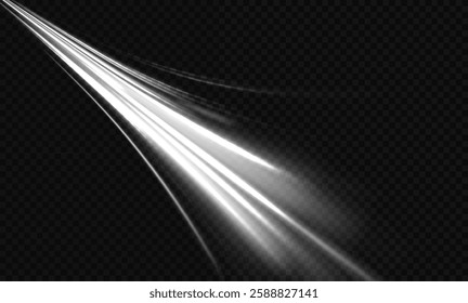 White shiny sparks of spiral wave. Curved bright speed line swirls. Shiny wavy path. Magic golden swirl with highlights. Glowing swirl bokeh effect.