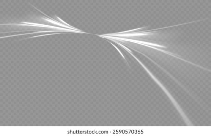White shiny sparks of spiral wave. Curved bright speed line swirls. Shiny wavy path. Magic golden swirl with highlights. Glowing swirl bokeh effect.