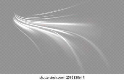 White shiny sparks of spiral wave. Curved bright speed line swirls. Shiny wavy path. Magic golden swirl with highlights. Glowing swirl bokeh effect.