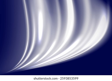 White shiny sparks of spiral wave. Curved bright speed line swirls. Shiny wavy path. Magic golden swirl with highlights. Glowing swirl bokeh effect.