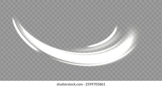 White shiny sparks of spiral wave. Curved bright speed line swirls. Shiny wavy path. Magic golden swirl with highlights. Glowing swirl bokeh effect.