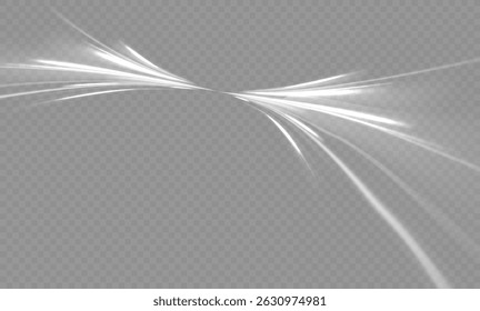 White shiny sparks of spiral wave. Curved bright speed line swirls. Shiny wavy path. Magic golden swirl with highlights. Glowing swirl bokeh effect. vortex, light, effect, white, lines, abstract.