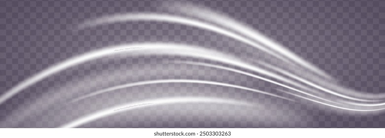 White shiny speed lines. Light effect Glowing trace wave.