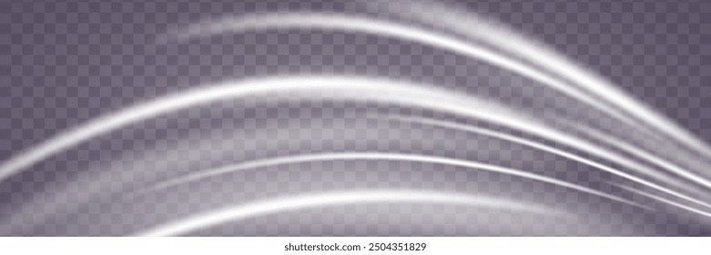 White shiny speed lines. Light effect Glowing trace wave.