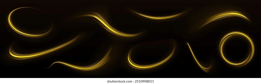White shiny spiral wave. Curved motion line twirl. Glittering wavy trail. Swirling dynamic magic silver whirlwind. Glowing swirl light effect. Neon speed flying trails. Vector illustration.