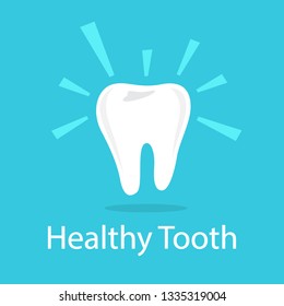 White shiny tooth. Idea of dental care and oral hygiene. Healthy molar. Funny character. Isolated flat vector illustration