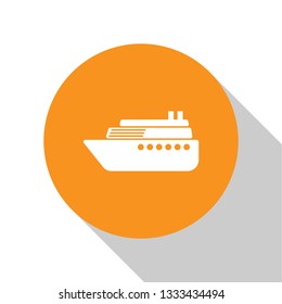 White Ship icon isolated on white background. Orange circle button. Flat design. Vector Illustration