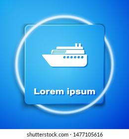 White Ship icon isolated on blue background. Blue square button. Vector Illustration