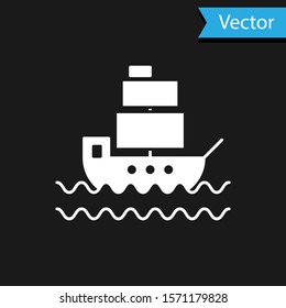 White Ship icon isolated on black background.  Vector Illustration