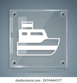 White Ship line path of ship sea route with start point GPS and black line icon isolated on grey background. Square glass panels. Vector