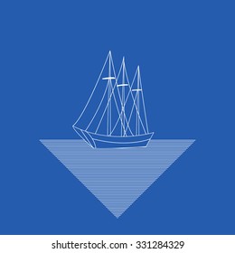 White ship on a blue background