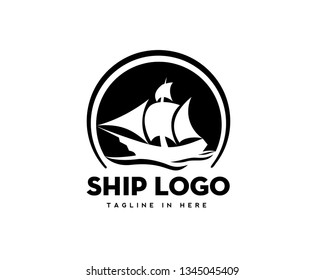 white ship on circle world logo design inspiration