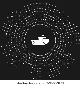 White Ship with shield icon isolated on grey background. Insurance concept. Security, safety, protection, protect concept. Abstract circle random dots. Vector Illustration