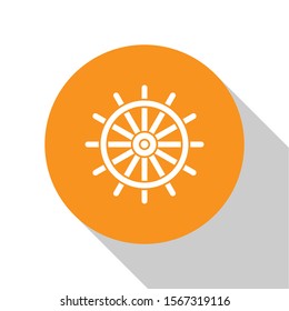 White Ship steering wheel icon isolated on white background. Orange circle button. Vector Illustration
