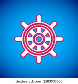 White Ship steering wheel icon isolated on blue background.  Vector