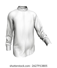 A white shirt with a collar and buttons. The shirt is long and has a white stripe down the middle