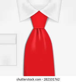 White Shirt With Collar And Red Tie. Vector Illustration For Graphic Design.