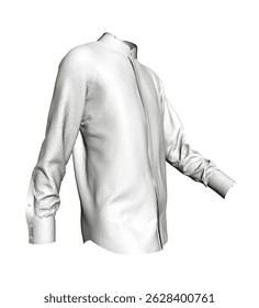 A white shirt with a collar and sleeves. The shirt is folded and has a white background. 3D