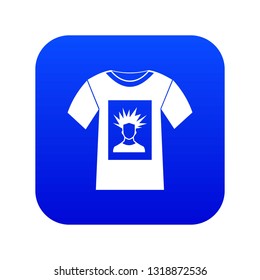 White shirt with print of man portrait icon digital blue for any design isolated on white vector illustration