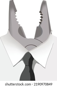 white shirt with tie and pliers-