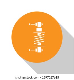 White Shock absorber icon isolated on white background. Orange circle button. Vector Illustration