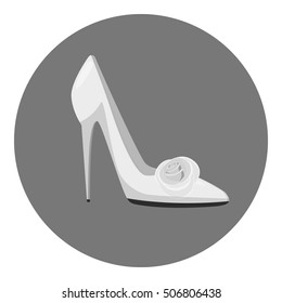 White shoe of the bride icon. Gray monochrome illustration of white shoe vector icon for web