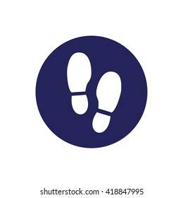 White shoe print icon vector illustration. Blue circle. Blue button