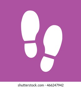 White shoe print icon vector. Purple background